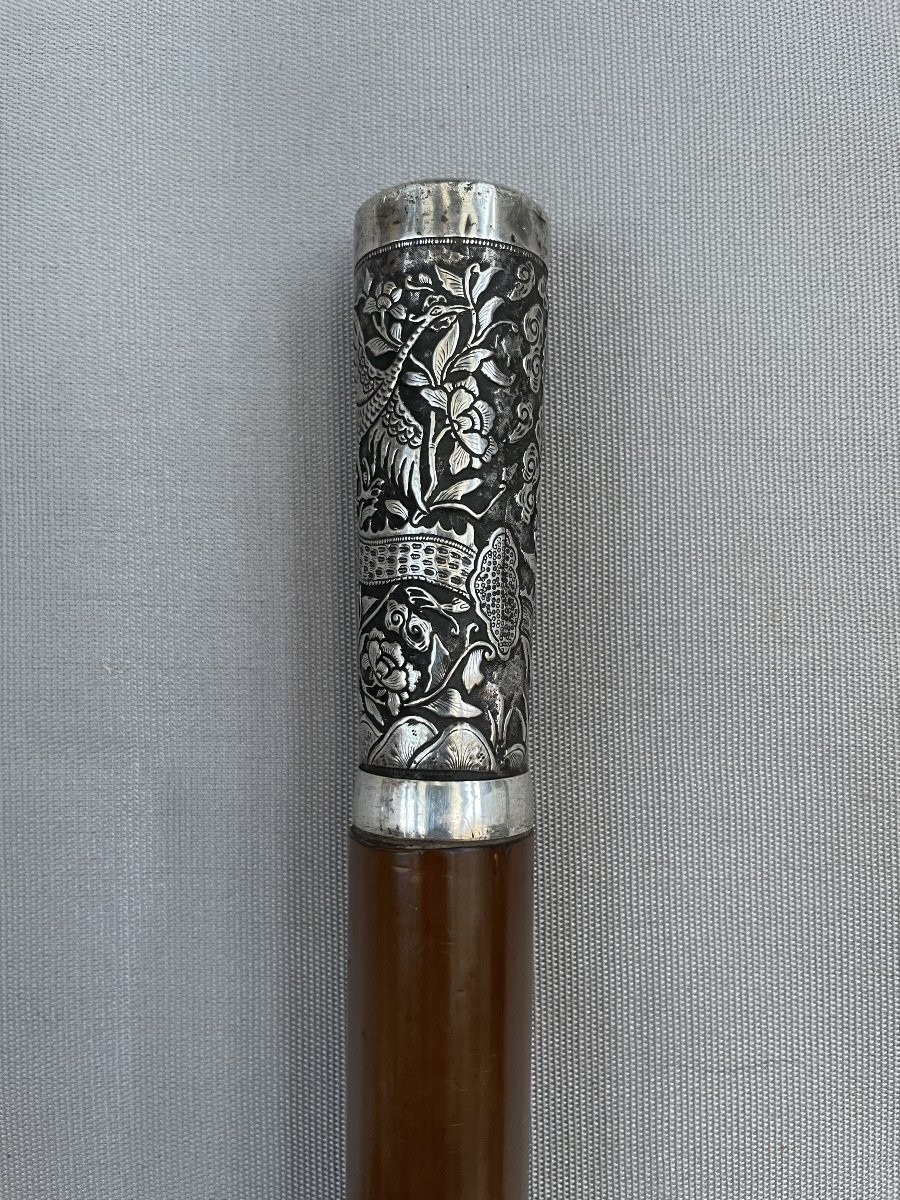 Canne, Asie, pommeau en argent-photo-2