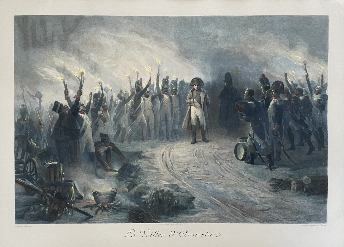 La Veillée d'Austerlitz, gravure par A. Lamotte d'après A.Dawant 