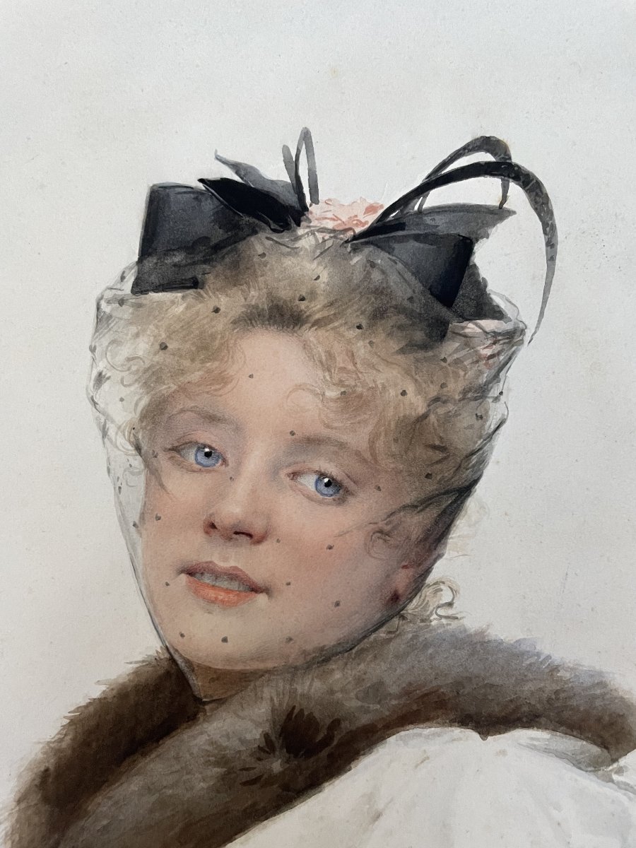 Maximilienne Guyon, Portrait Of An Elegant Woman, Watercolor-photo-3