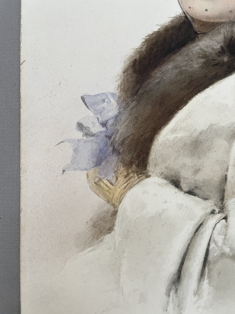 Maximilienne Guyon, Portrait Of An Elegant Woman, Watercolor-photo-4