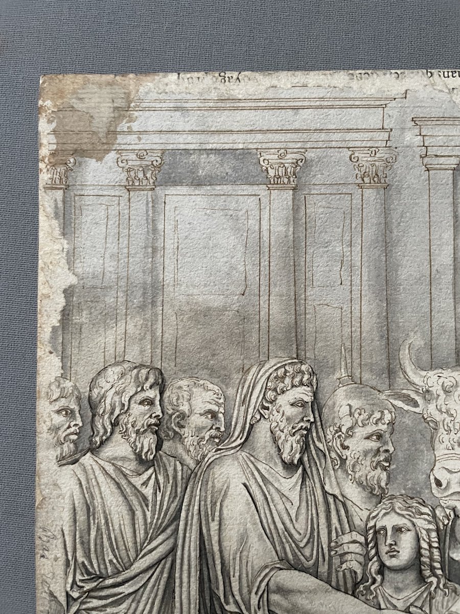 Le sacrifice de Marc Aurèle à Jupiter, lavis, XVIIIe-photo-2