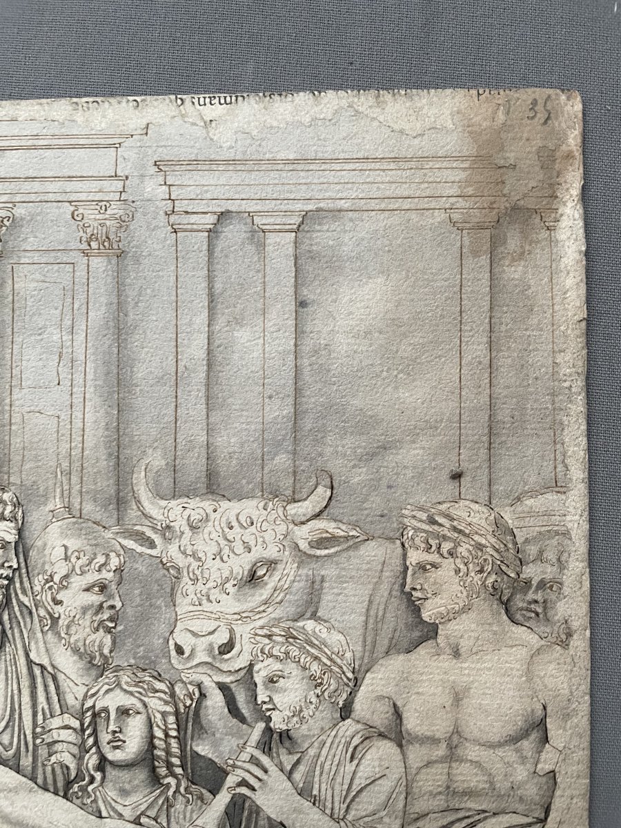 Le sacrifice de Marc Aurèle à Jupiter, lavis, XVIIIe-photo-3