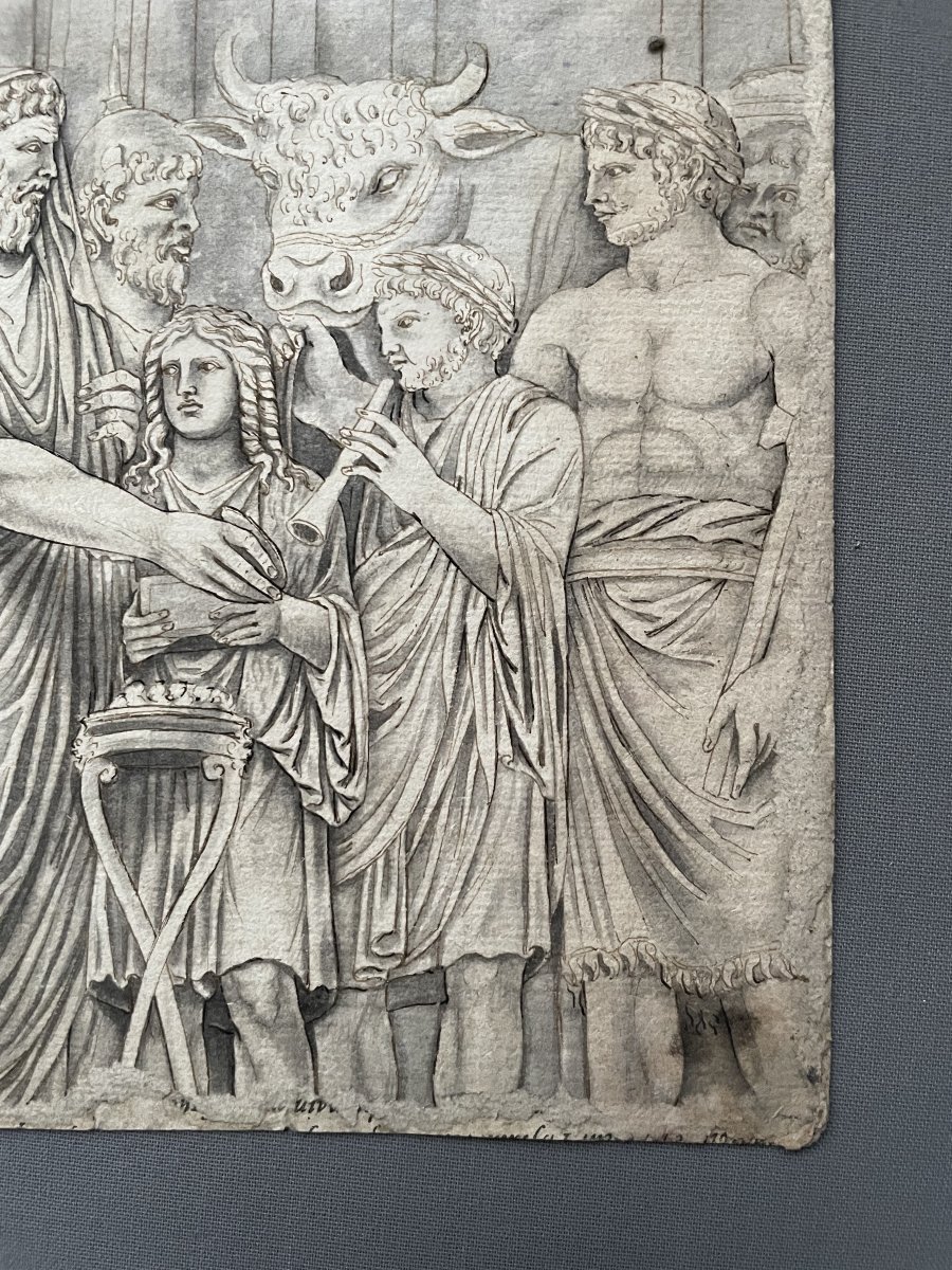 Le sacrifice de Marc Aurèle à Jupiter, lavis, XVIIIe-photo-4