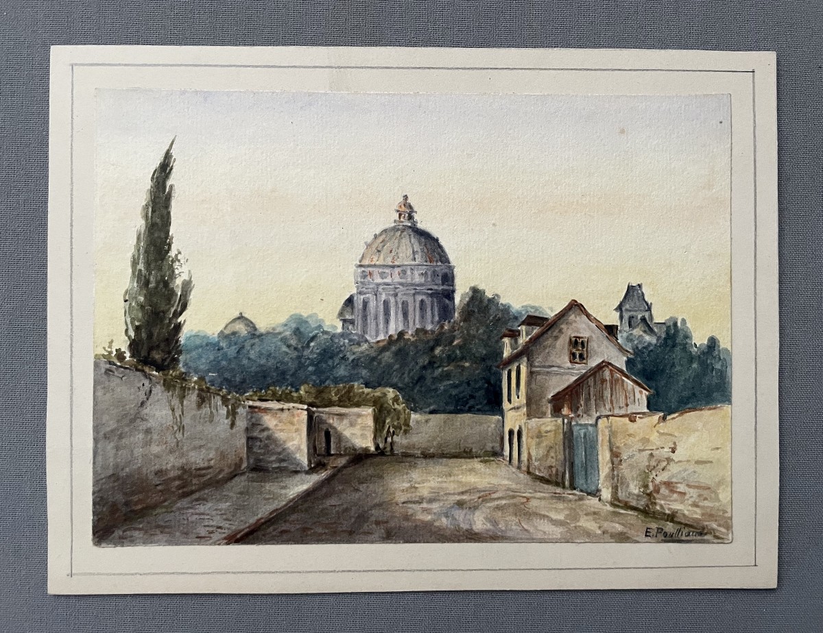 Coupole, aquarelle, signature à identifier