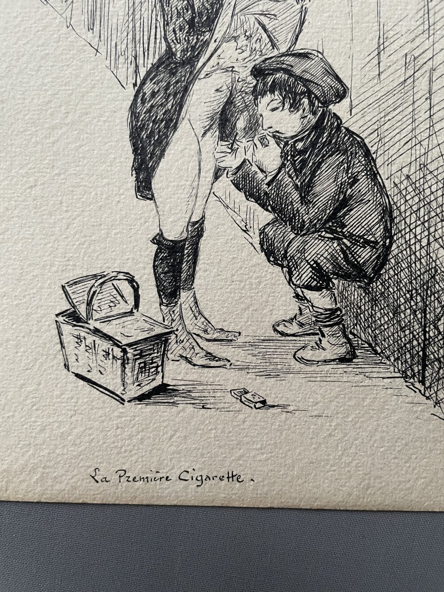 The First Cigarette, Drawing Signed H. Dardenne, 1915-photo-2