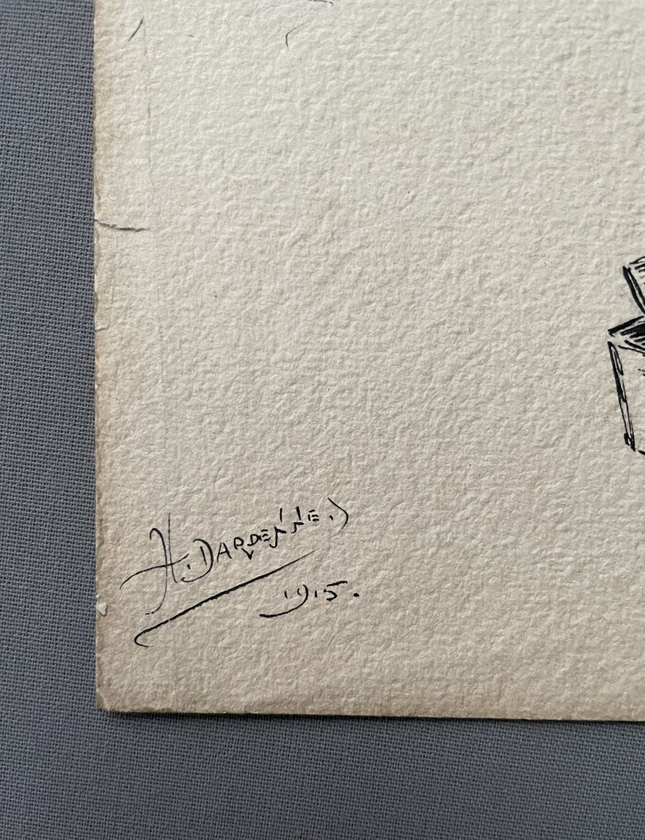 The First Cigarette, Drawing Signed H. Dardenne, 1915-photo-3
