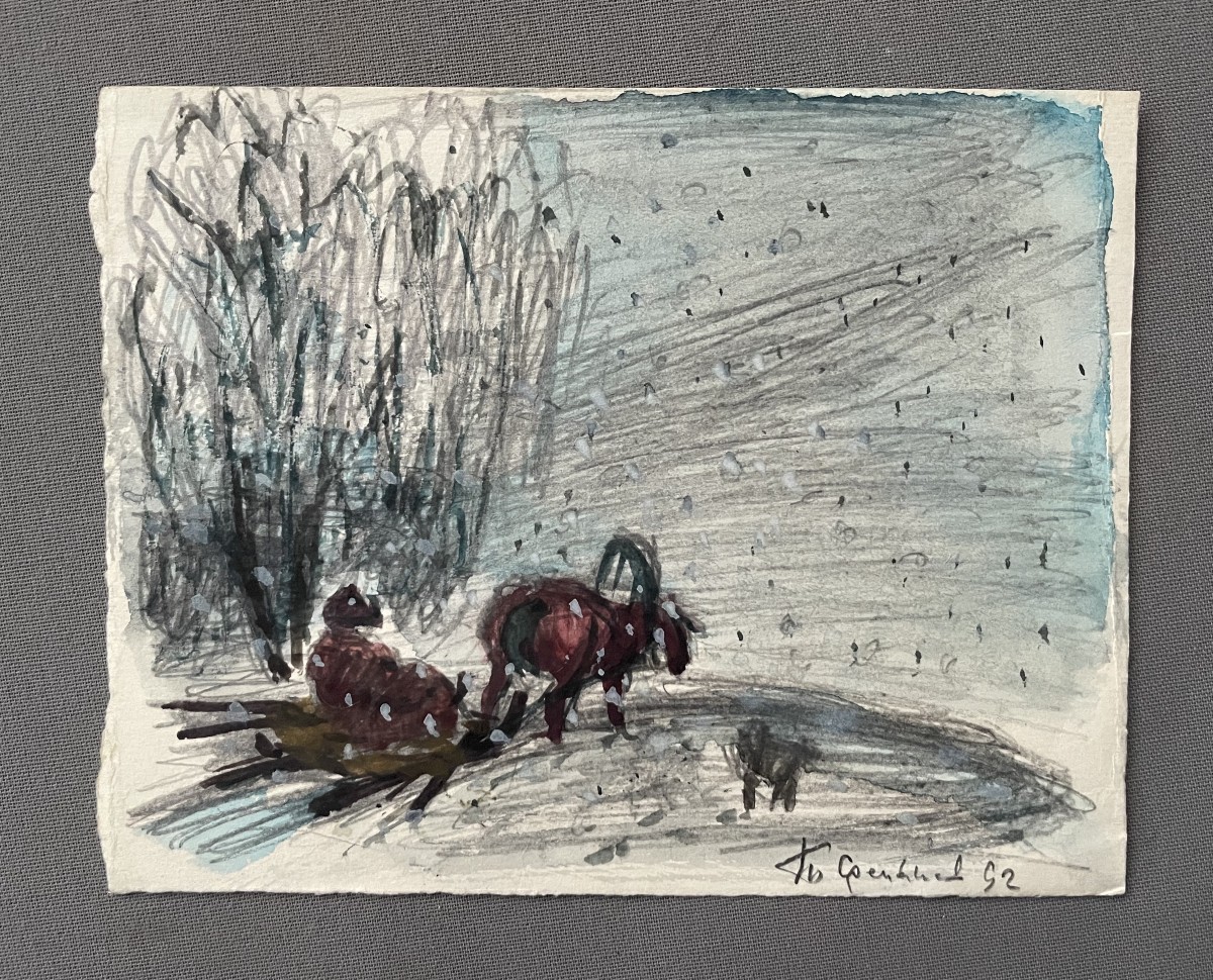Sledding In The Snow, Mixed Technique, Signature To Be Identified