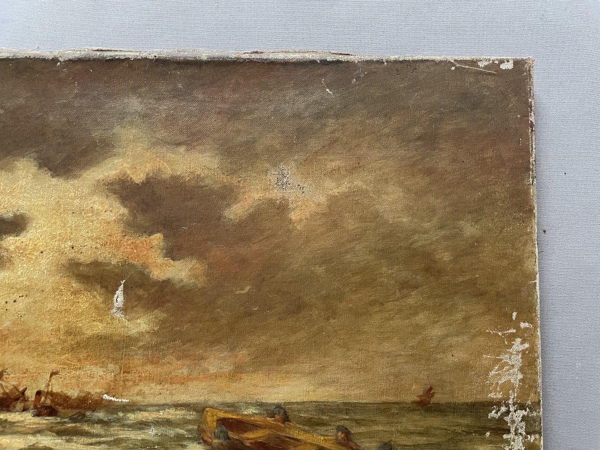 Sauvetage en mer, huile sur toile, signature à identifier-photo-4