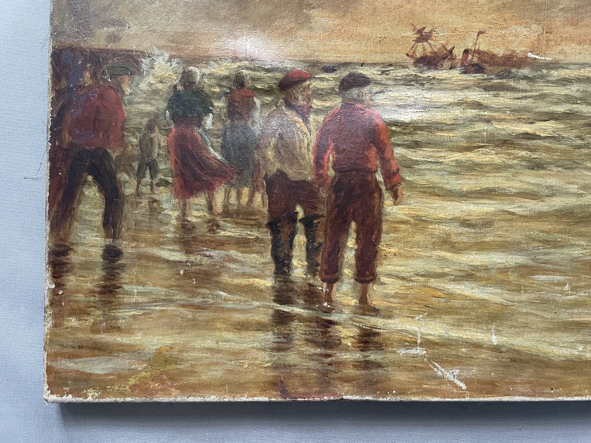 Sauvetage en mer, huile sur toile, signature à identifier-photo-2