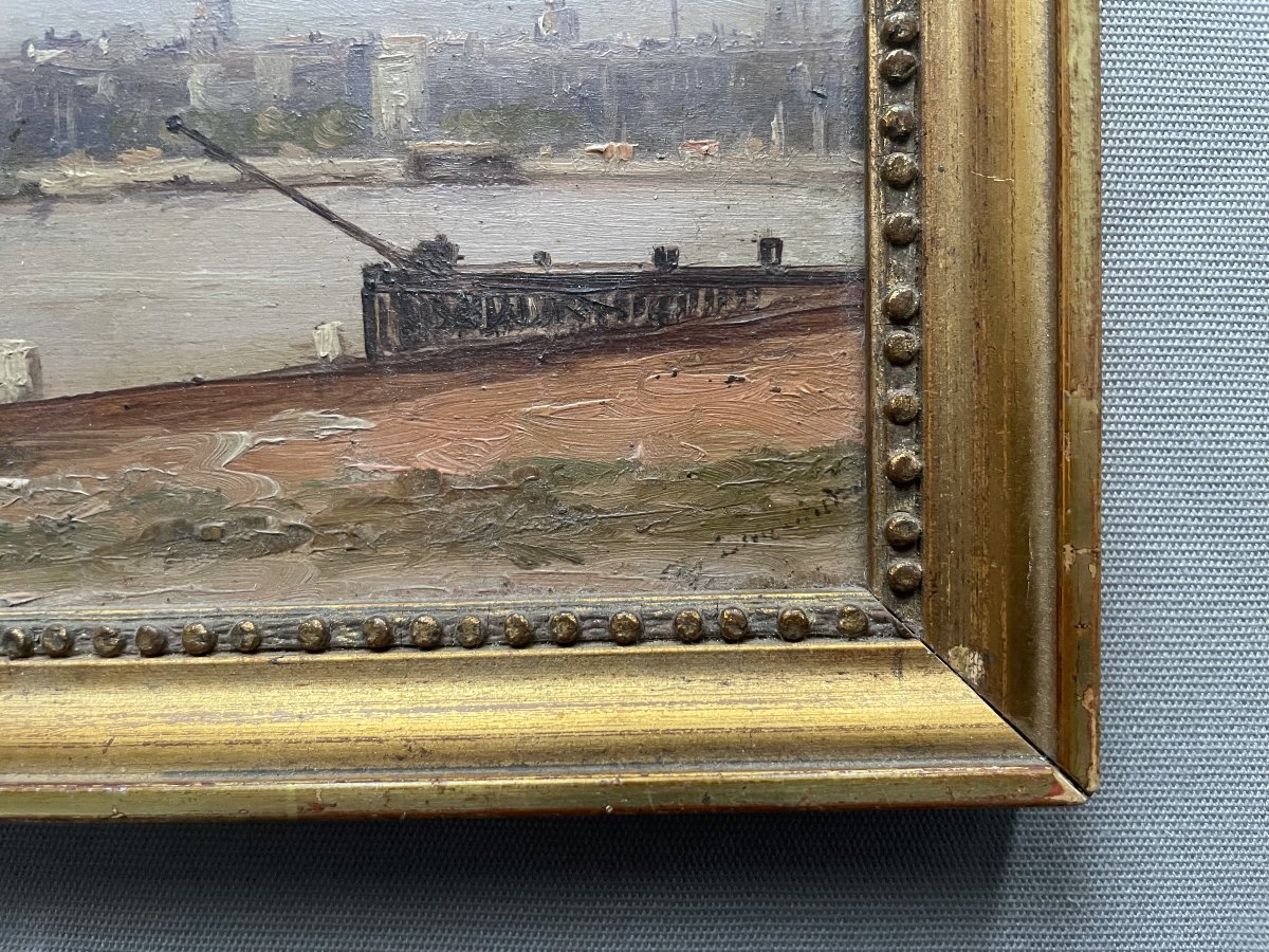 Port City, Antwerp? Oil On Panel-photo-2