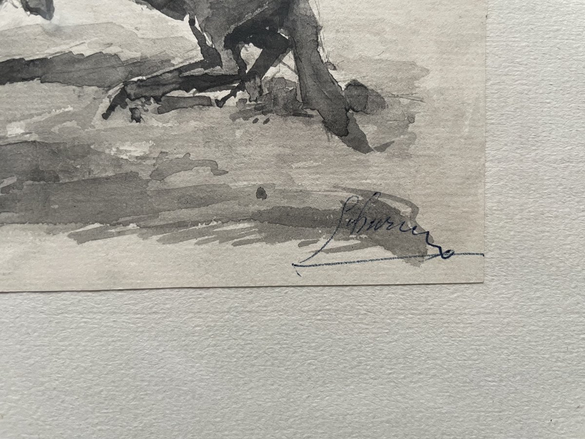 Horse, Ink Wash, Signature To Be Identified-photo-3