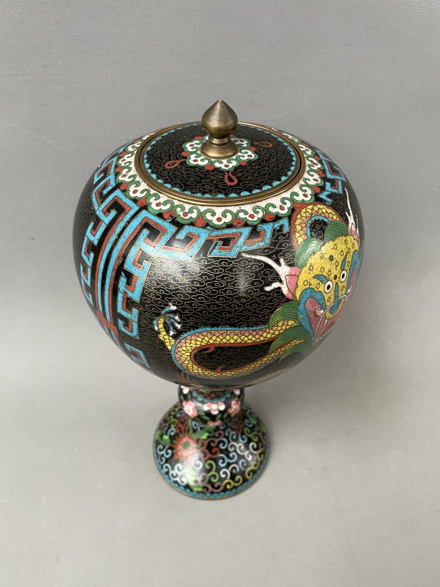 Cloisonné Covered Jar, China, Early 20th Century-photo-4