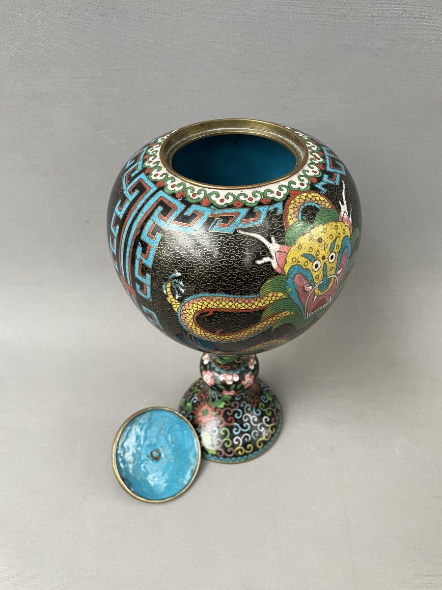 Cloisonné Covered Jar, China, Early 20th Century-photo-3