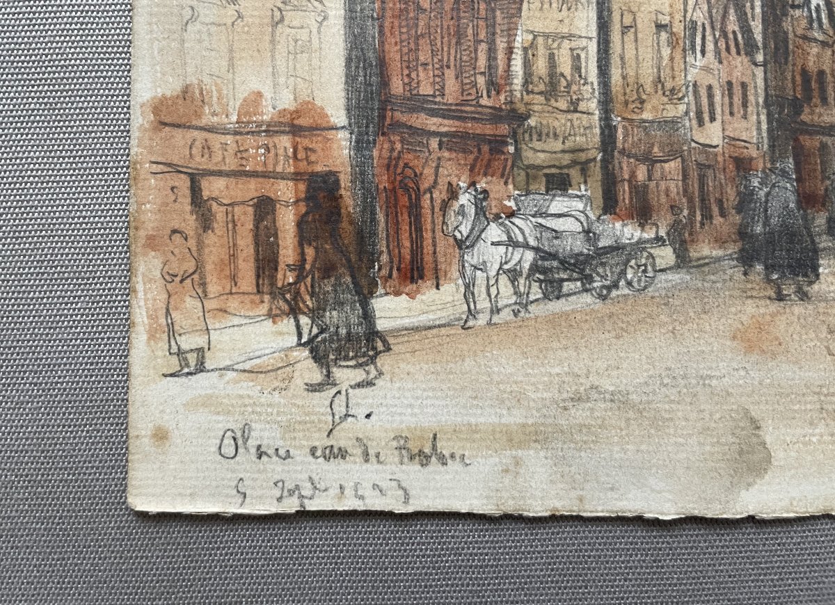 Rouen, Place Eau de Robec, aquarelle datée 1923-photo-2