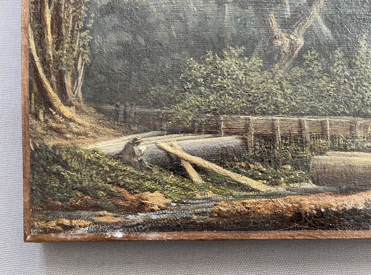 Bucherons au repos, huile sur toile signée et datée 1855-photo-1