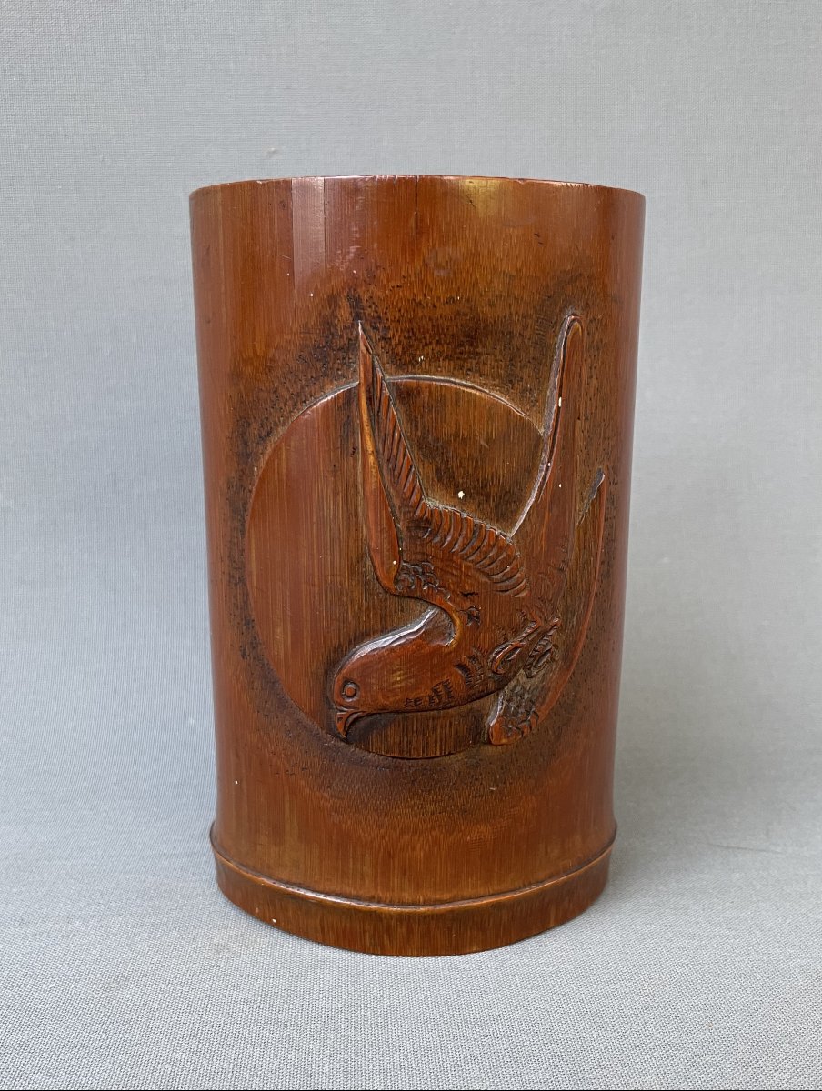 Bamboo Pot Decorated With Birds And Insects, China, Late 19th Century-photo-4