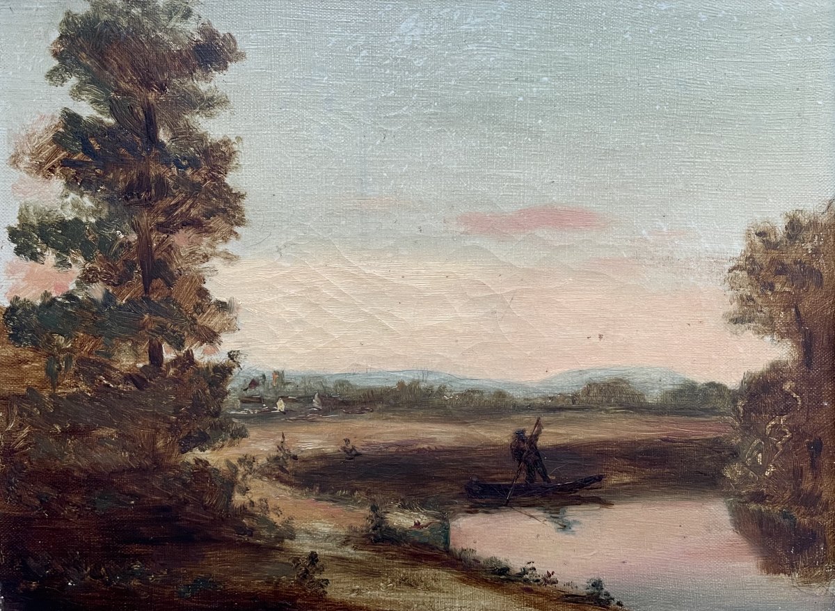 Personnage dans une barque, huile sur toile-photo-2