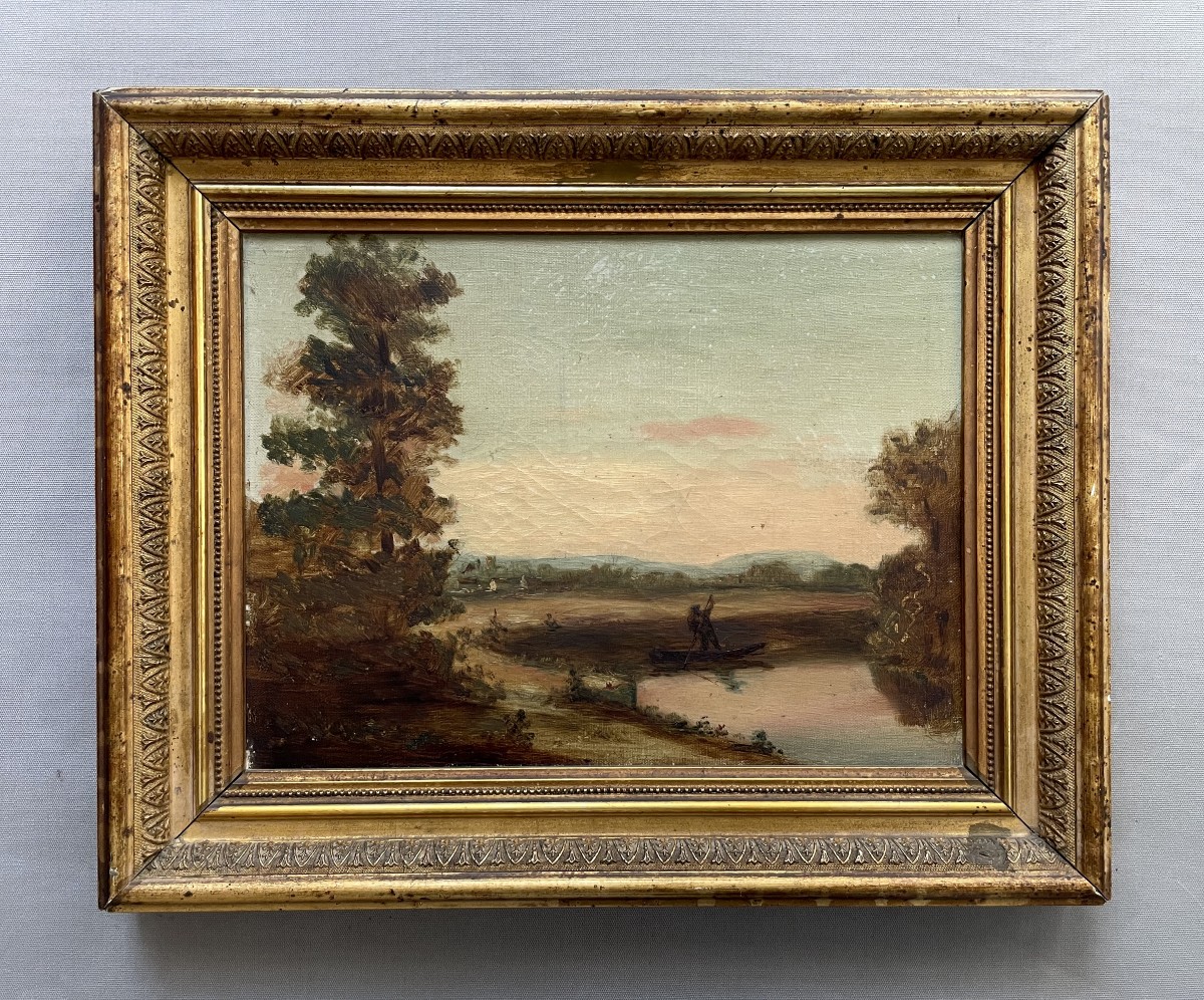 Personnage dans une barque, huile sur toile