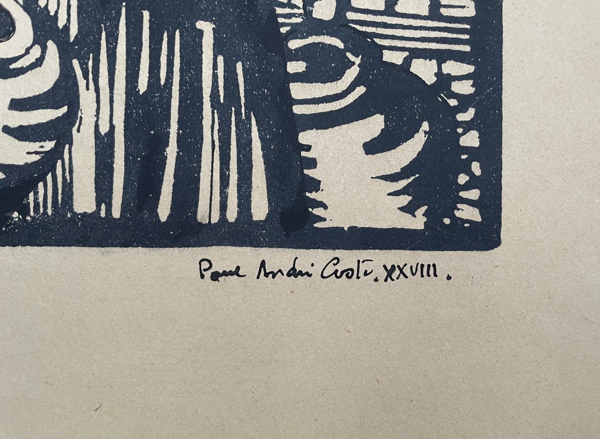 The Pitcher Carrier, Engraved Wood, Signed Paul André Coste-photo-2