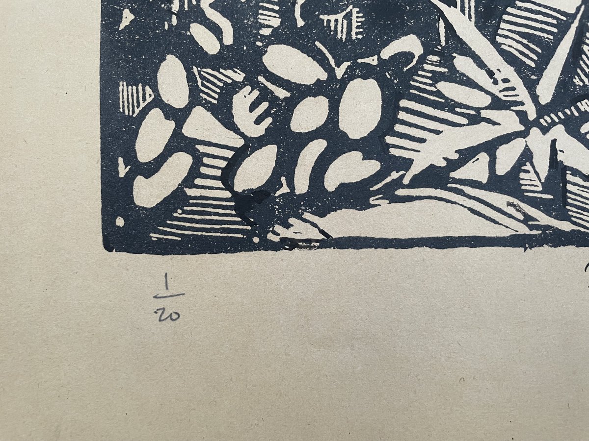 Village méditerranéen, bois gravé signé Paul André Coste-photo-4