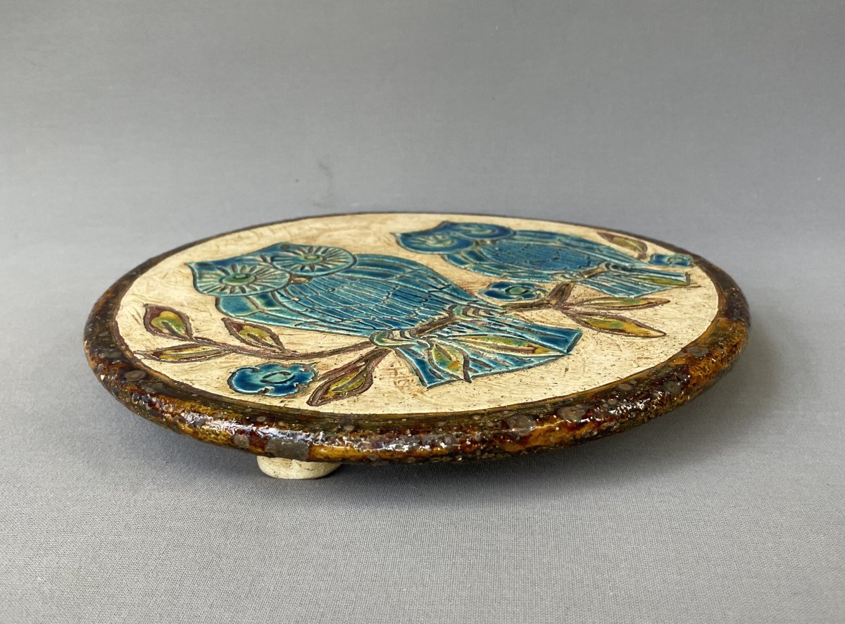 Mr. Perret In St. Paul, Ceramic Trivet Decorated With Owls-photo-2