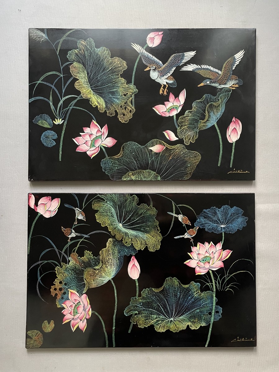 Paire de panneaux de laque, Indochine