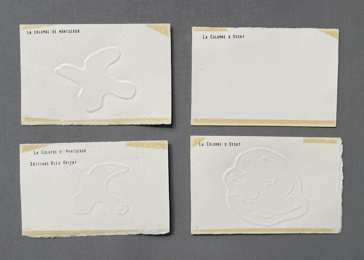 Colombes d'Ussat et de Montsegur, symboles cathares, 4 gravures dans le goût de Braque-photo-2