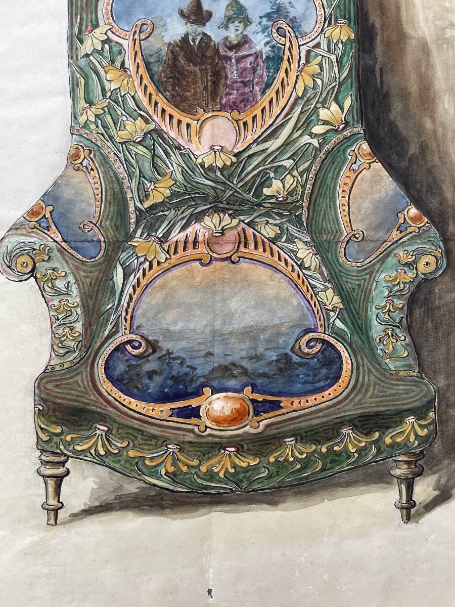 Projet de tapisserie Art Nouveau, aquarelle-photo-3