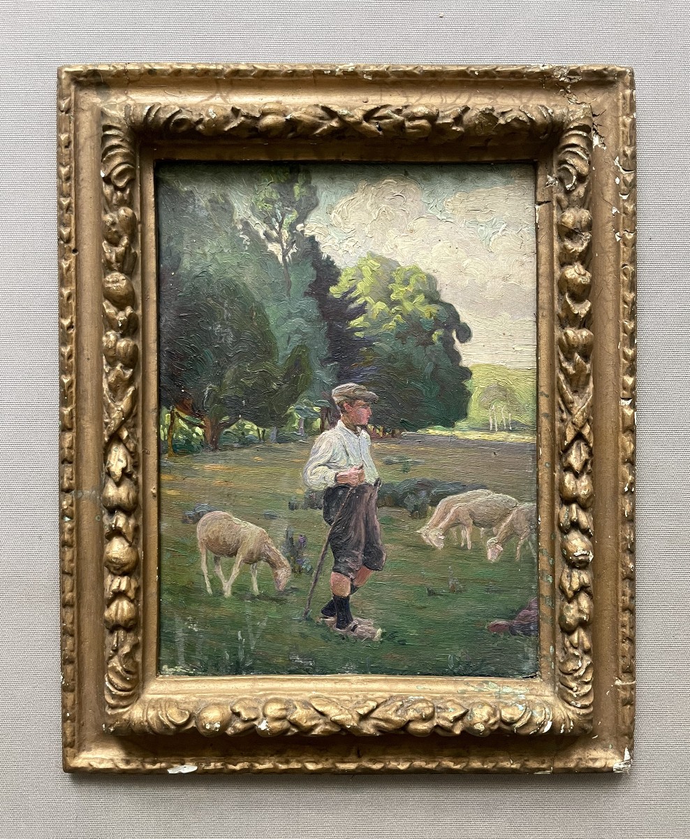 Jeune berger, huile sur carton, début XXe