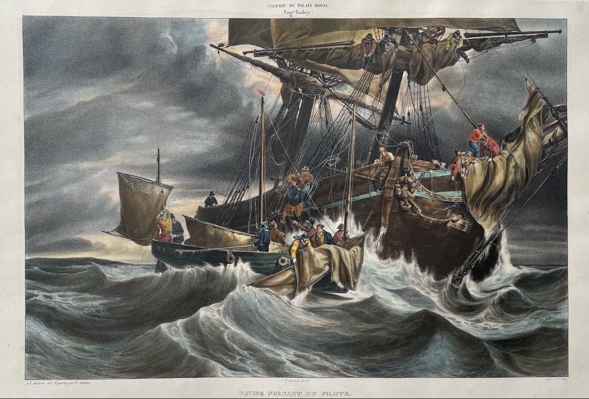 Ship Taking Pilot, Lithograph After Eugène Isabey