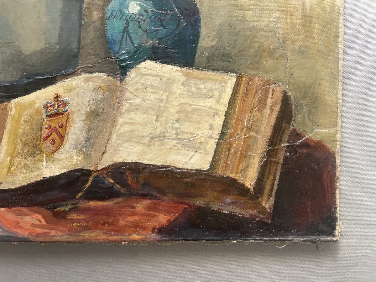 Nature morte, huile sur toile-photo-4
