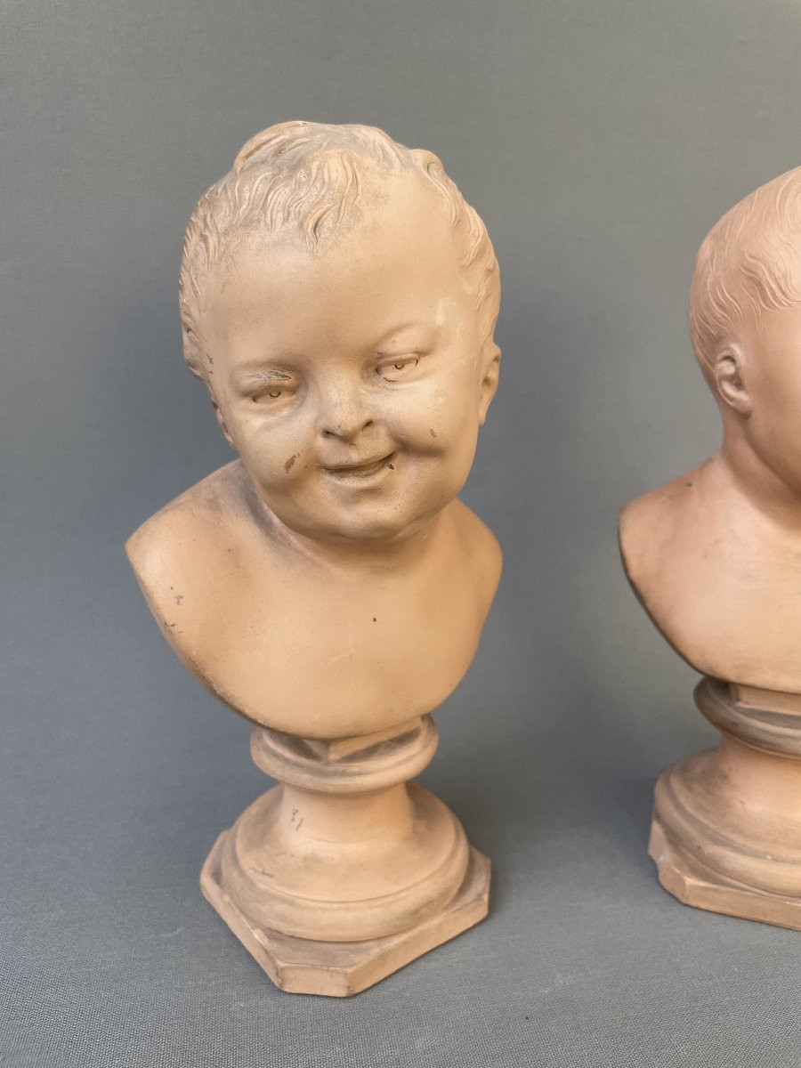 Jean qui rit, Jean qui pleure - paire de bustes en terre cuite-photo-2