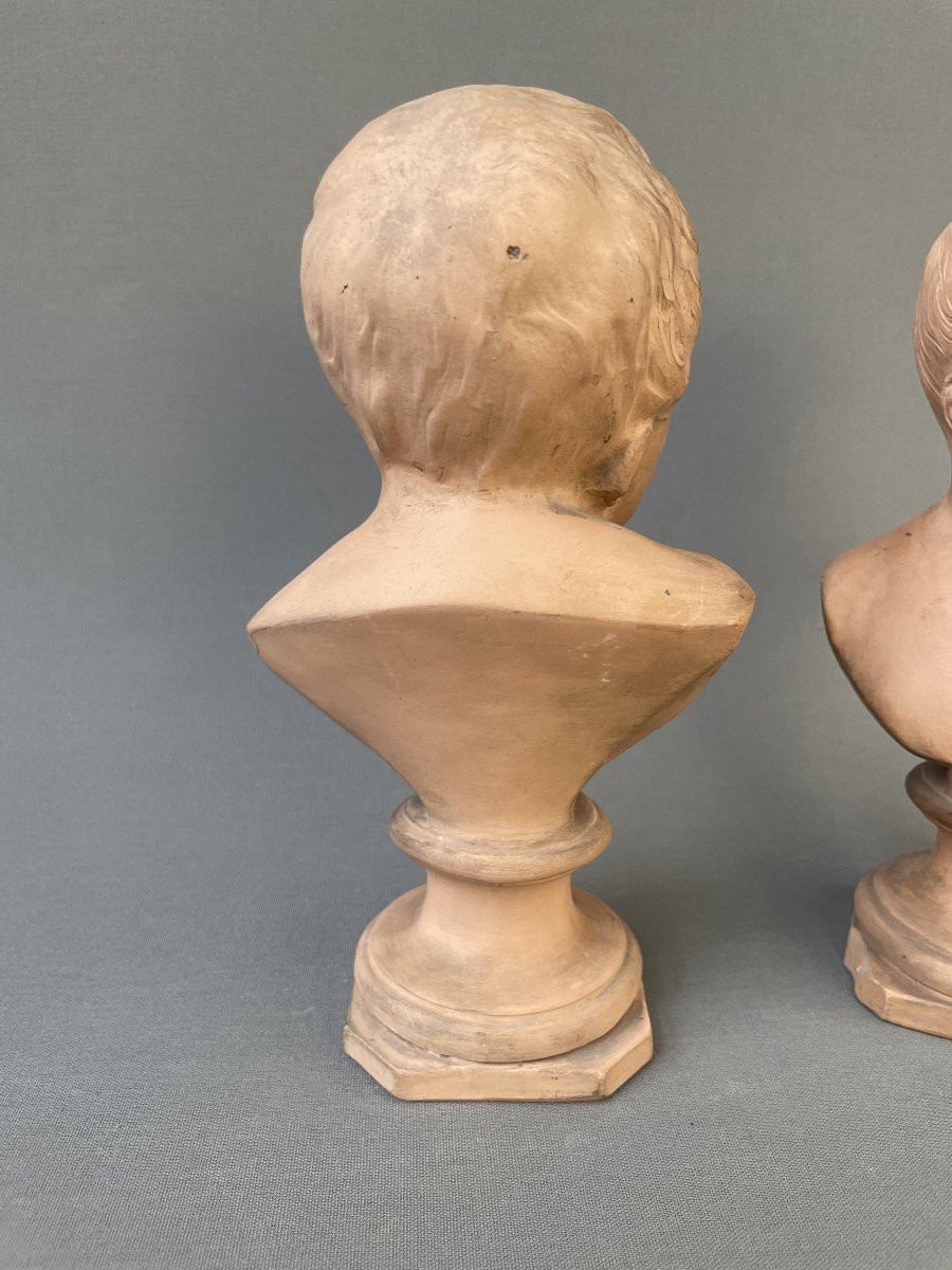 Jean qui rit, Jean qui pleure - paire de bustes en terre cuite-photo-4