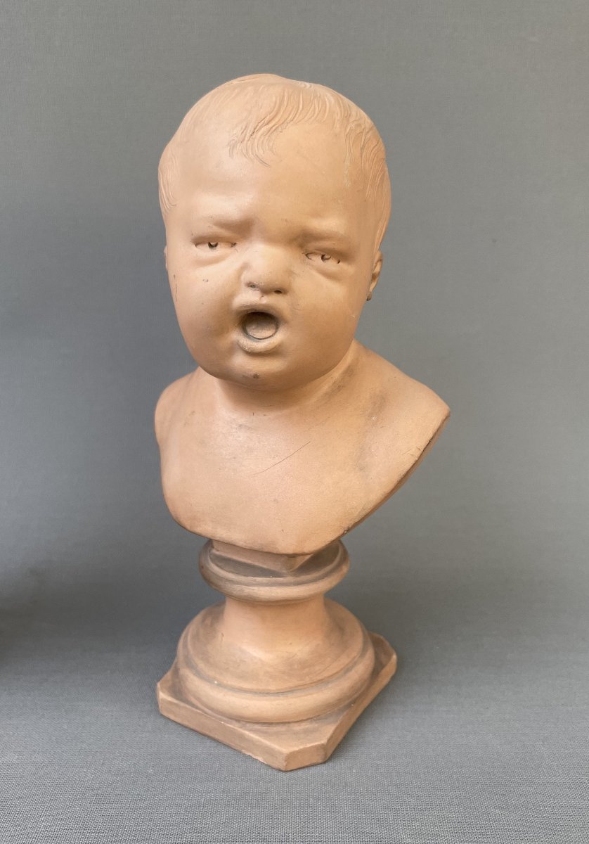 Jean qui rit, Jean qui pleure - paire de bustes en terre cuite-photo-2