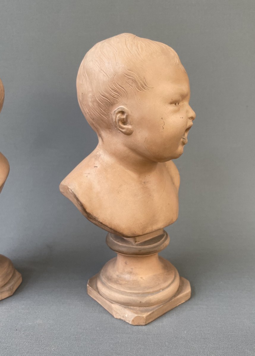 Jean qui rit, Jean qui pleure - paire de bustes en terre cuite-photo-3