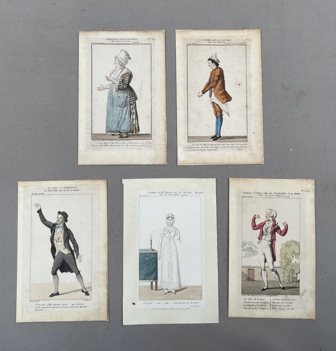 Personnages de théâtre, 5 gravures