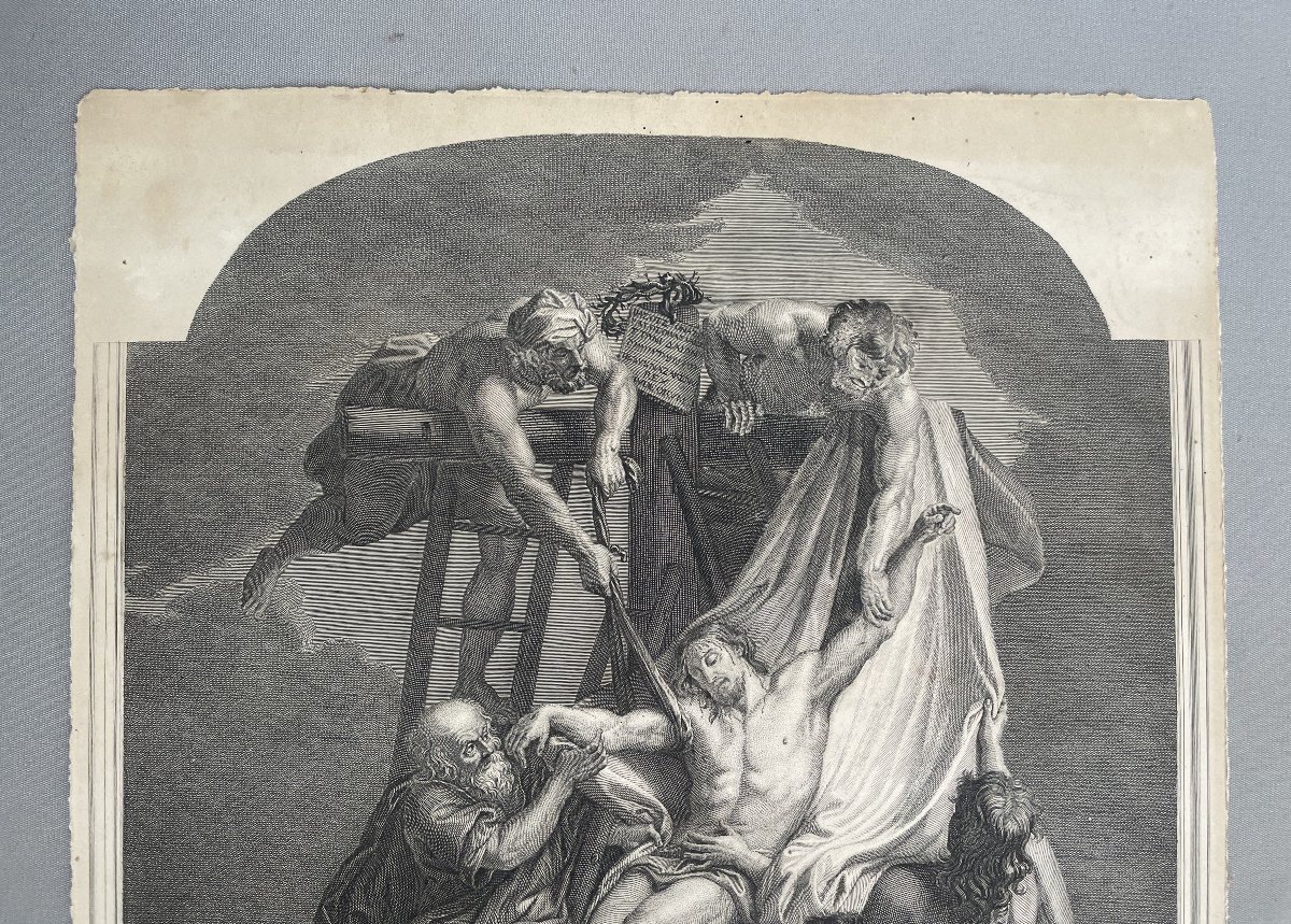 Descent From The Cross, Engraving By Audran After Le Brun-photo-2