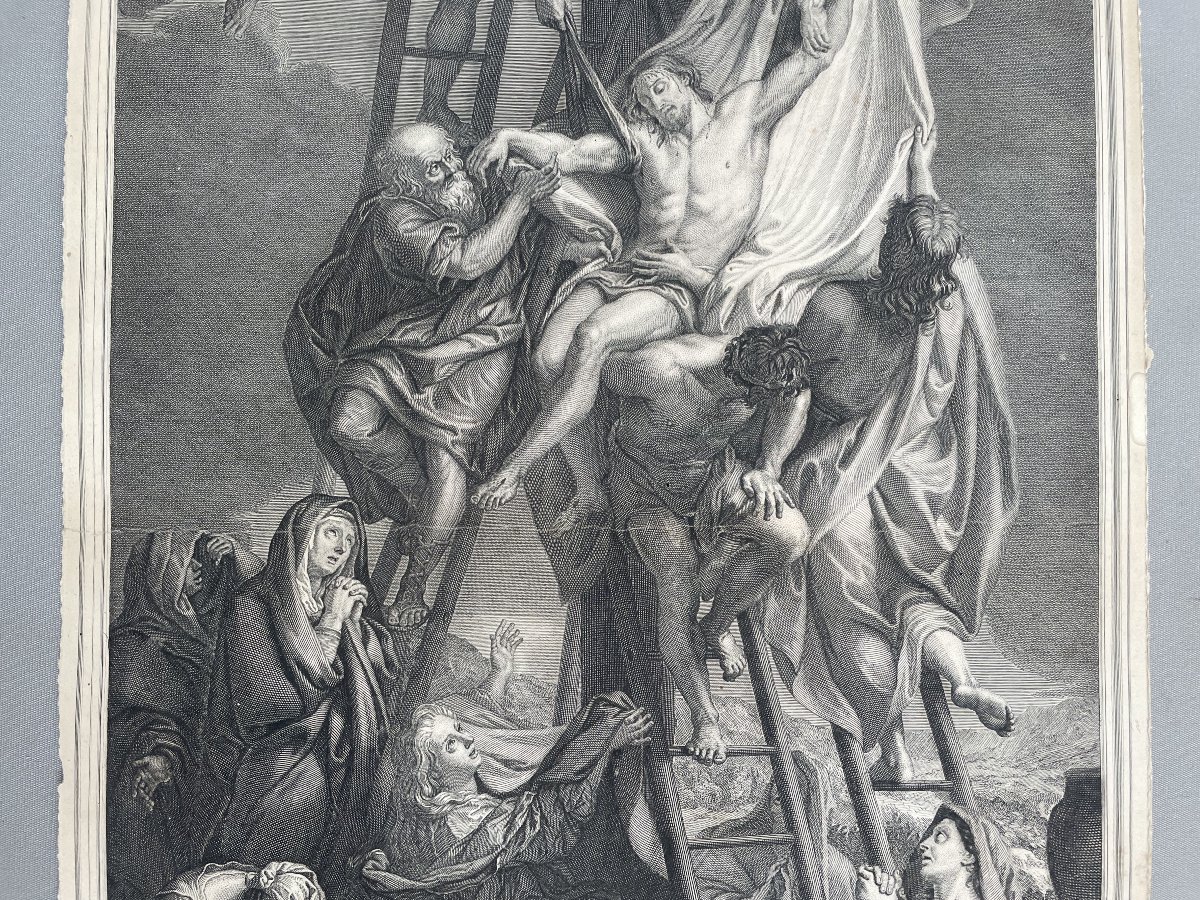 Descent From The Cross, Engraving By Audran After Le Brun-photo-3