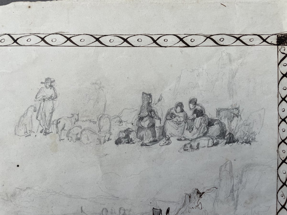 Animaux et groupe de paysans, dessin, esquisse-photo-2