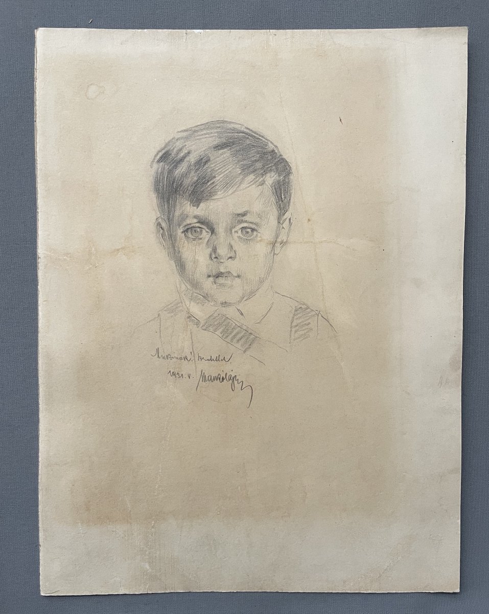 Portrait Of A Child Dated 1931, Signature To Be Identified-photo-2