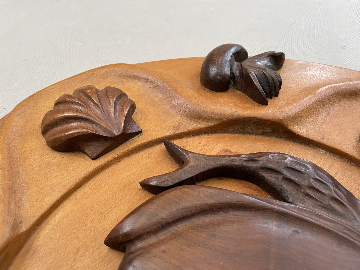 Max Meder, Large Wooden Tray Carved On A Seabed Theme-photo-2