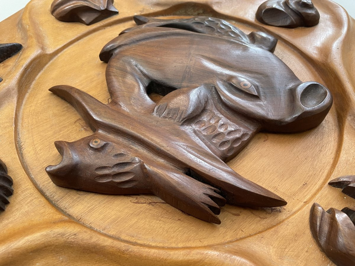 Max Meder, Large Wooden Tray Carved On A Seabed Theme-photo-3