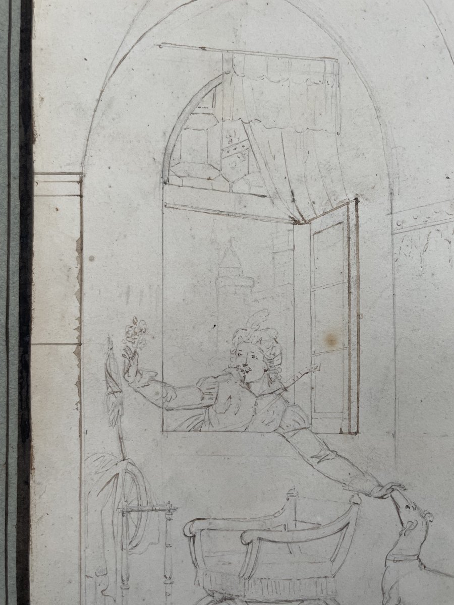 Visitor Coaxing A Greyhound, Drawing Dated 1817-photo-3