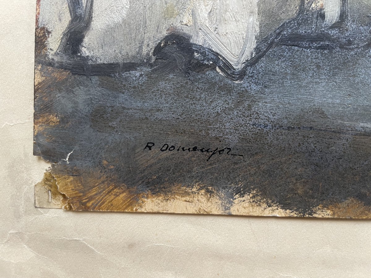 Raoul Domenjoz, Nude Woman On A Sofa, Oil On Paper-photo-2