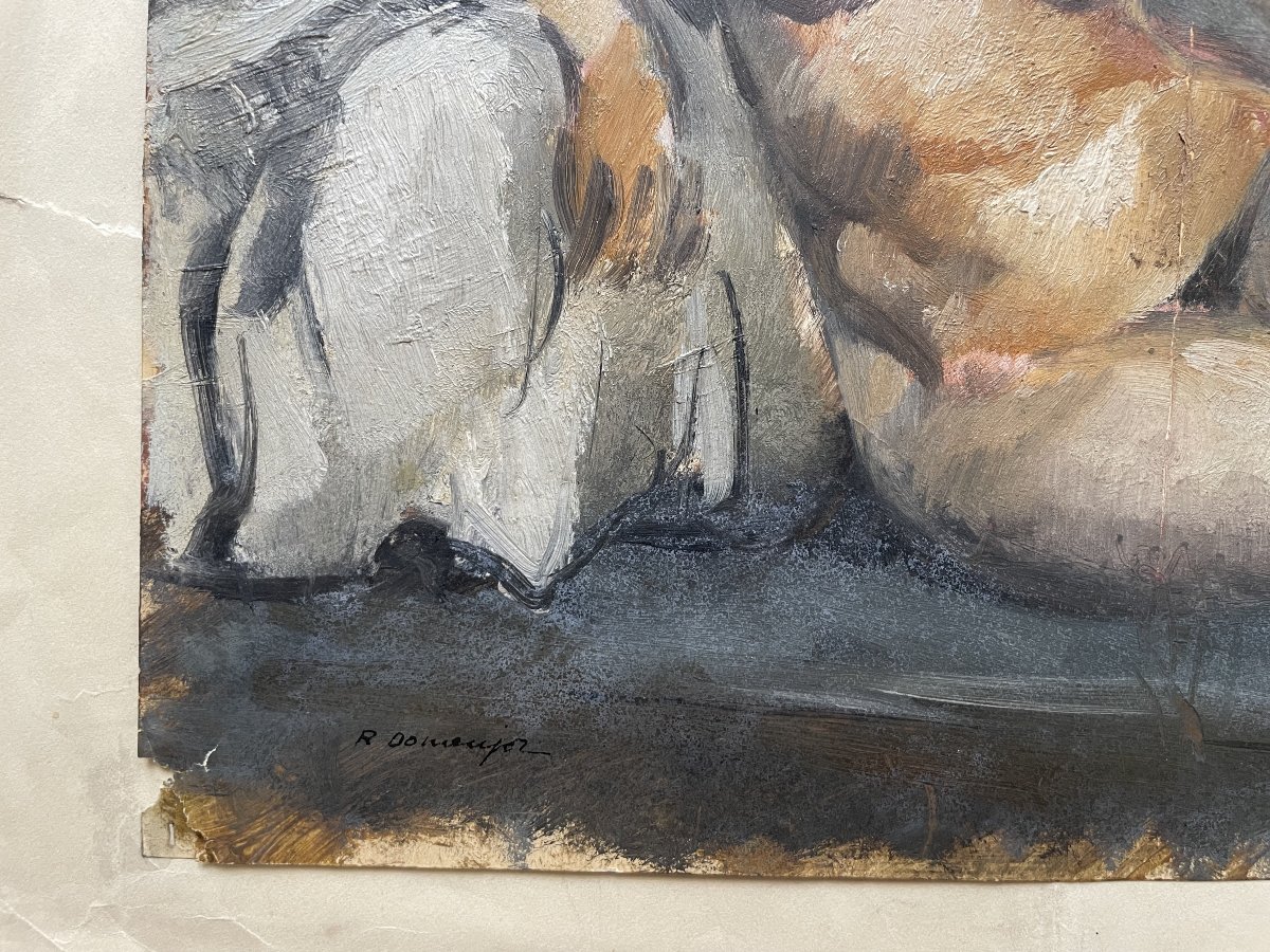 Raoul Domenjoz, Nude Woman On A Sofa, Oil On Paper-photo-5