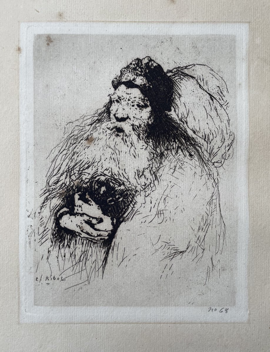 Théodule Ribot, portrait de vieil homme, gravure -photo-2