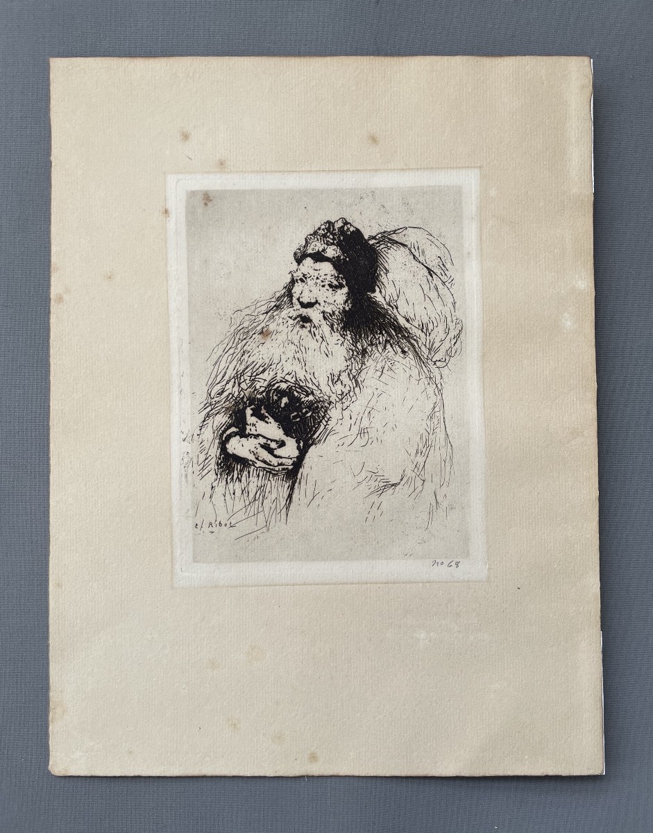 Théodule Ribot, portrait de vieil homme, gravure 