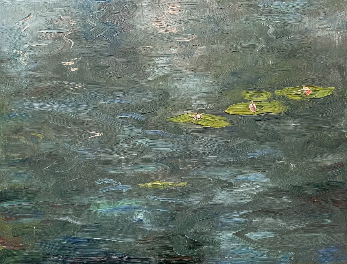 Water Lilies, Oil On Panel, Post-impressionist School-photo-2