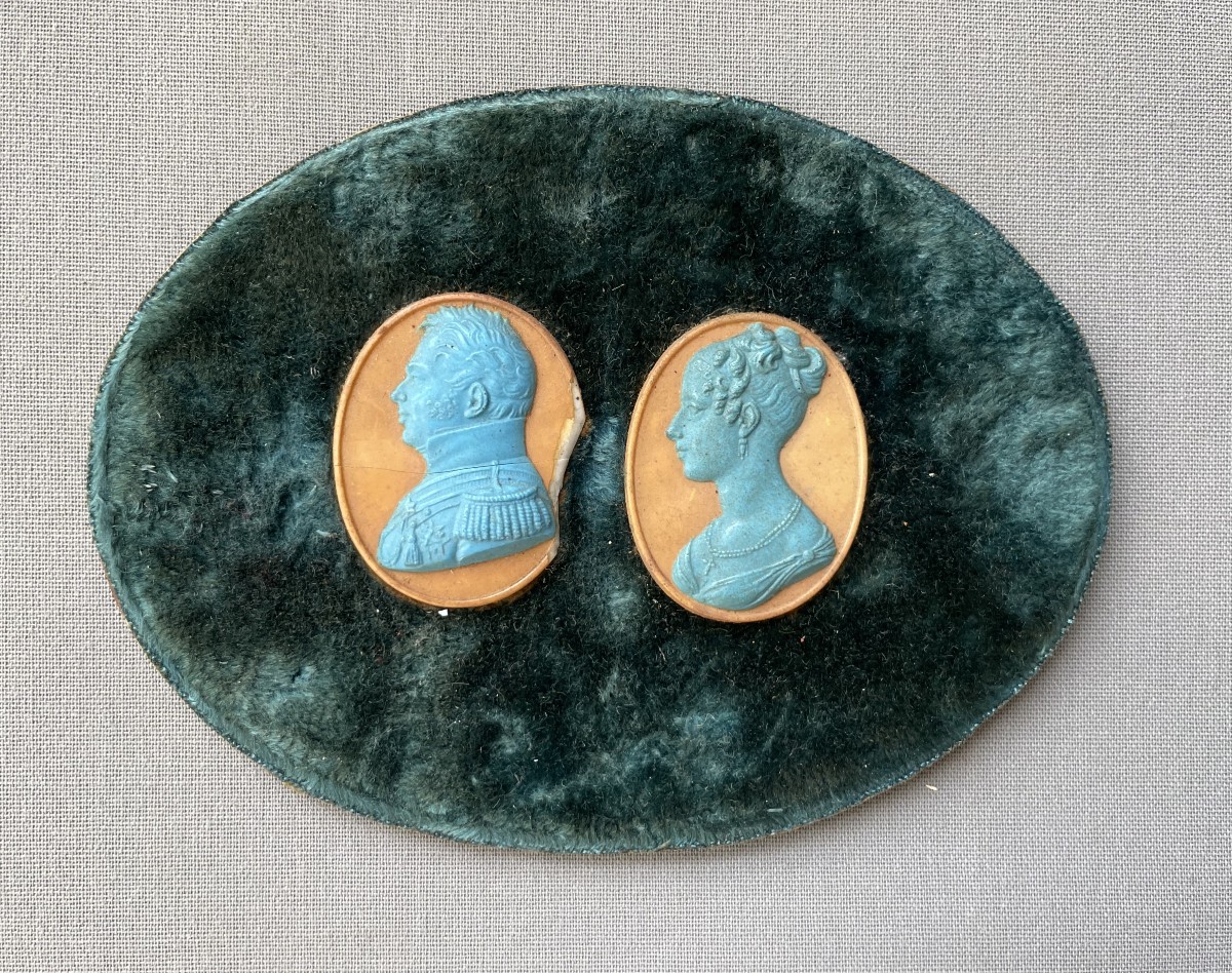 Pair Of Enameled Porcelain Medallions