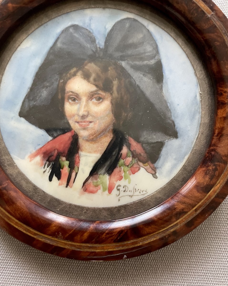 Portrait d'Alsacienne, Miniature Signed G. Dufresne-photo-2